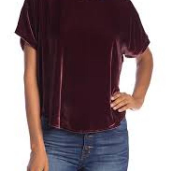 Madewell Cabernet Burgundy Velvet Short-Sleeve Top - Picture 8 of 10